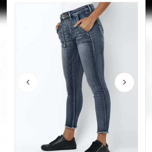 American Eagle High Rise Jeggings Crop Skinny Jeans Frayed Stretchy Dark Size 10 - Picture 2 of 14